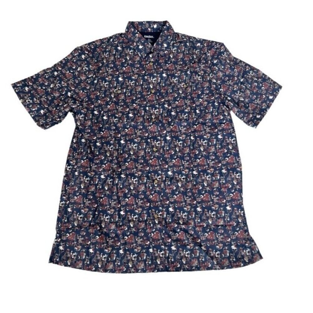 KingSize Men's Sz LT Large Tall Skull Print Short Sleeve Button Front Shirt  NWT - Picture 7 of 7
